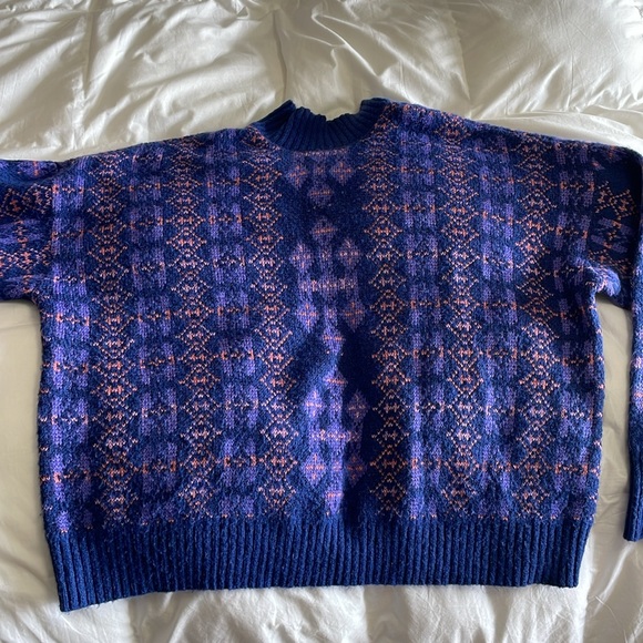 LANE BRYANT UEC Size 14/16 Long-Sleeve Mock-Neck Jacquard Cropped Sweater Blue - Picture 4 of 13